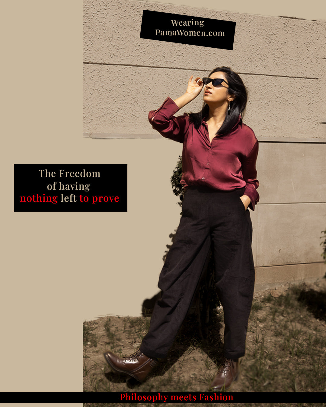 Silky Satin Shirt in Burgundy Color