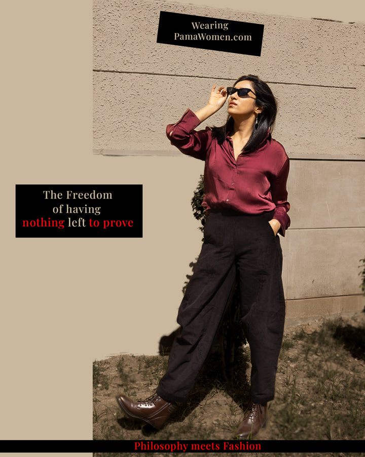 Silky Satin Shirt in Burgundy Color