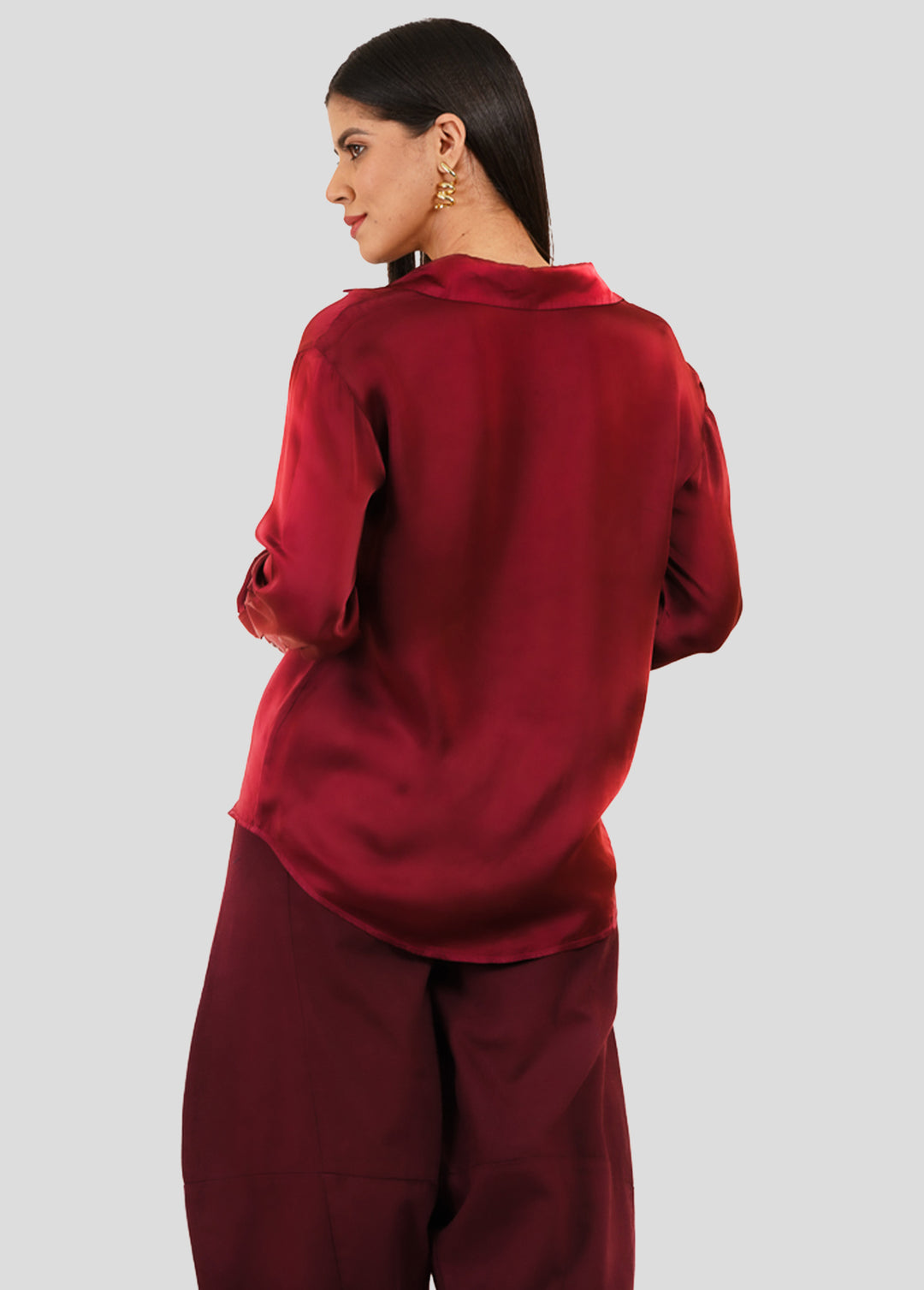 Silky Satin Shirt in Burgundy Color