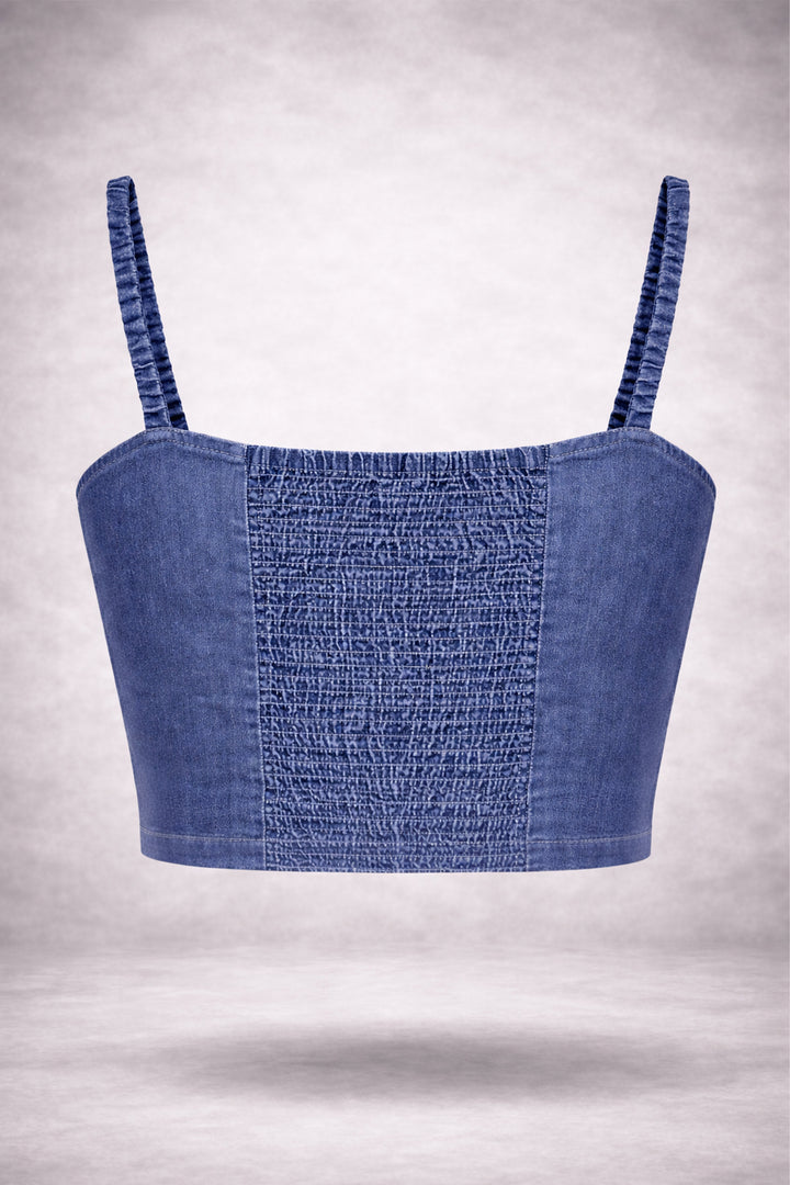 Denim Smocked Crop Top