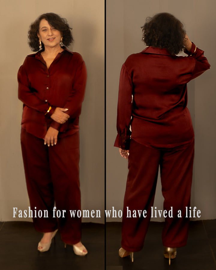 Silky Satin Shirt in Burgundy Color