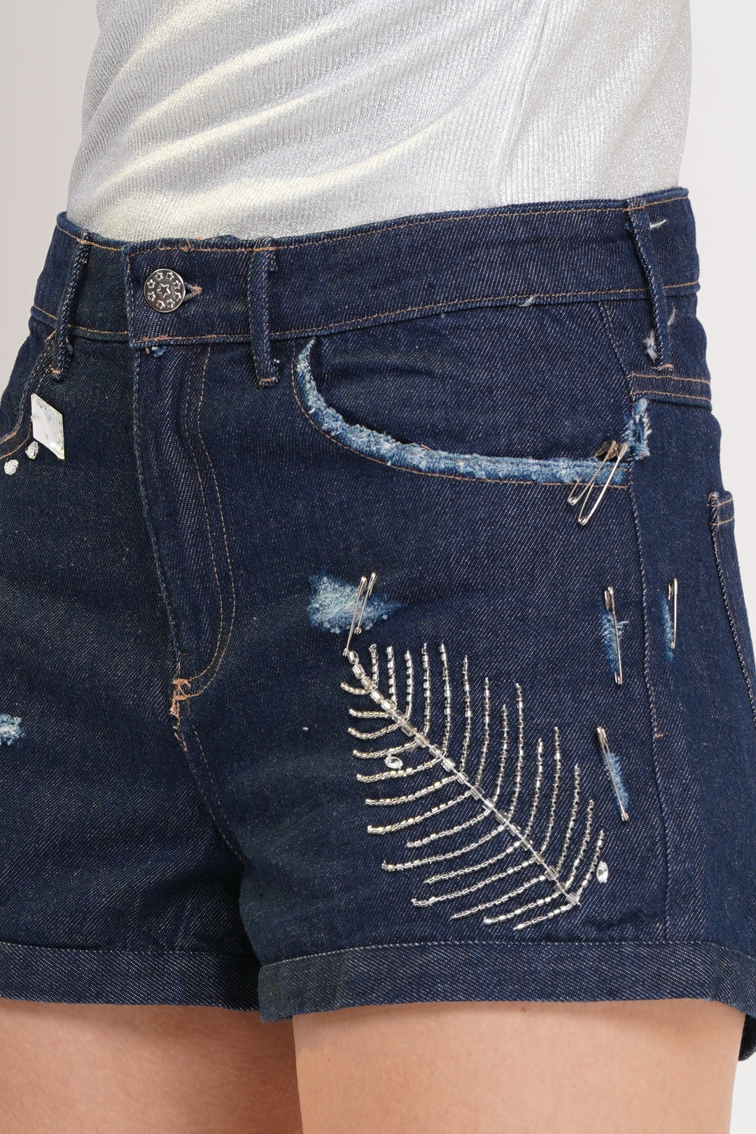 Indigo Washed Denim Shorts - Hand