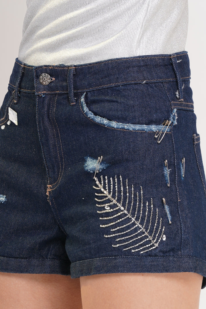 Indigo Washed Denim Shorts - Hand