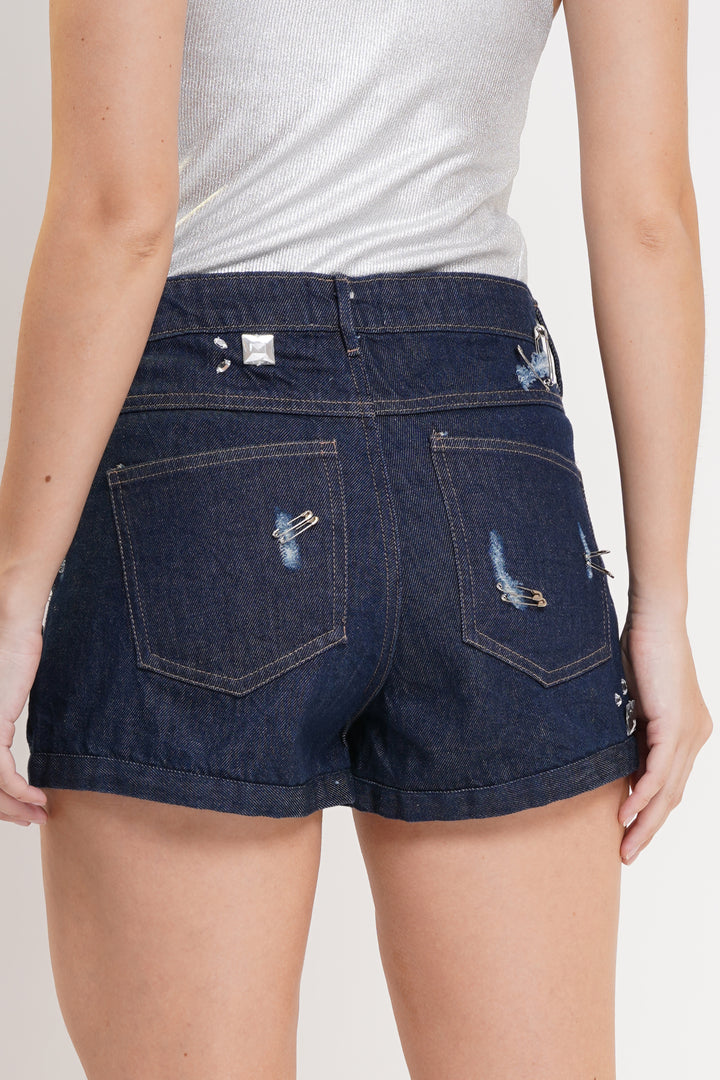 Indigo Washed Denim Shorts - Hand