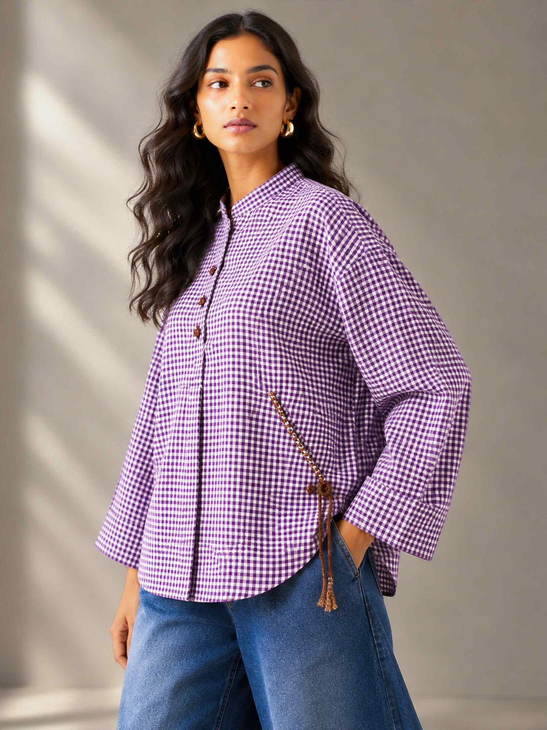Purple Patchwork Gingham Top